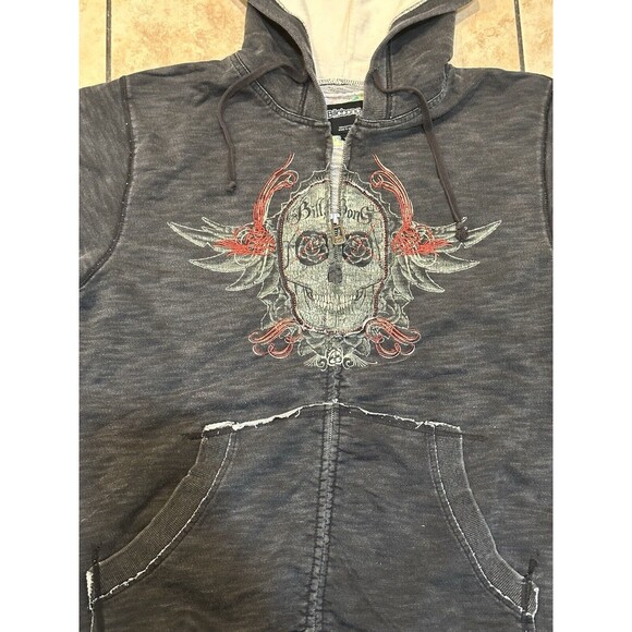 Vintage Billabong Zip Up Hoodie Grunge Skull Cybergoth y2k 2000s Emo Skater - Picture 2 of 7